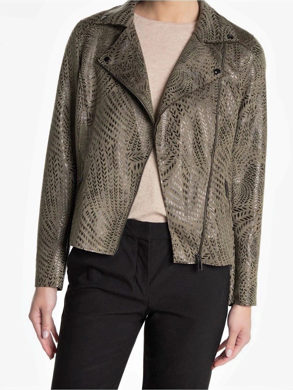 Philosophy Faux-Leather/ Suede Moto Jacket in Olive Green Size Small NWT